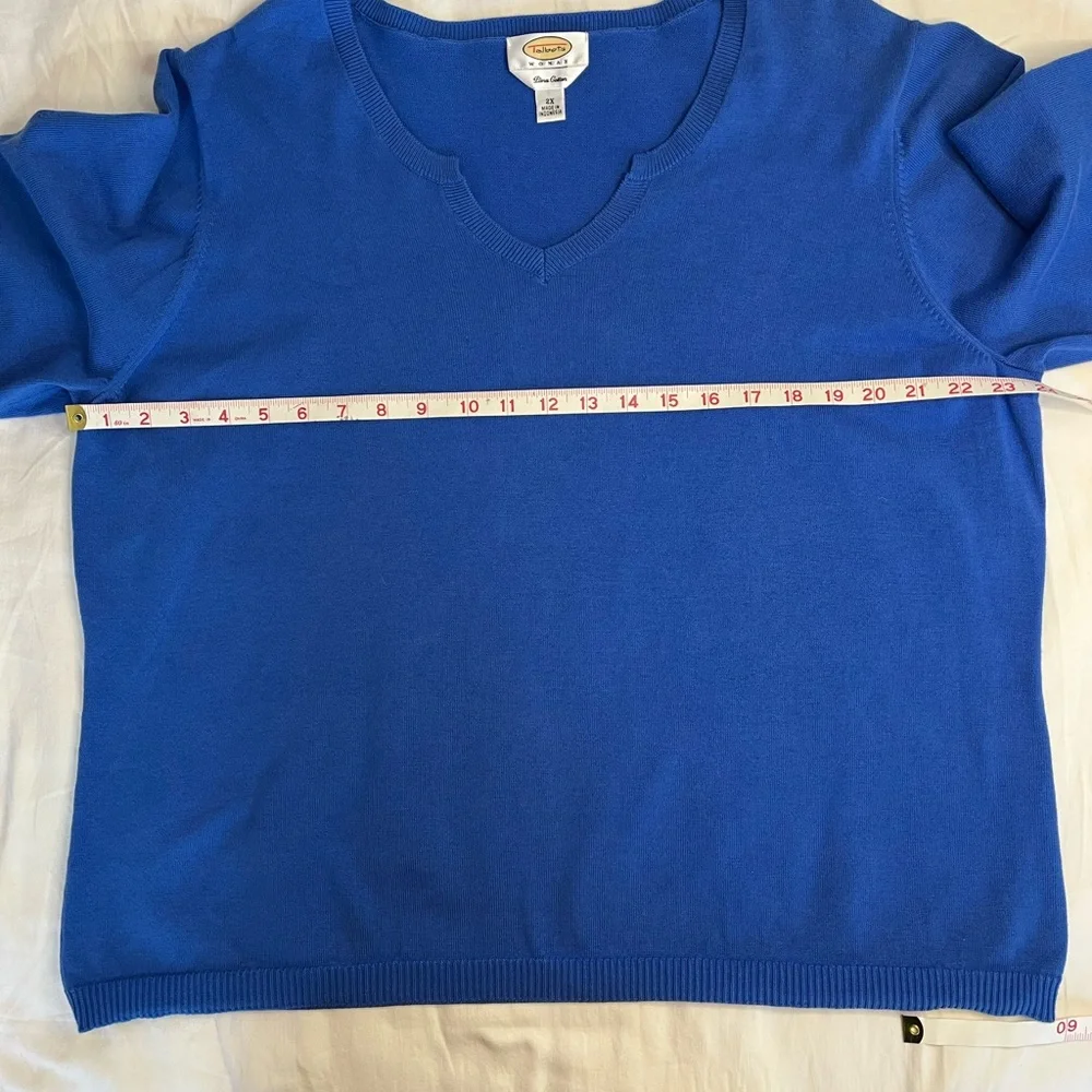Talbots Blue Pima Cotton Sweater V-Neck Gold Button Sleeve Women’s 2X - Picture 9 of 9